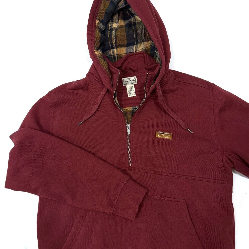 L.L. Bean Katahdin Iron Works Quarter Flannel Lined Thick Hoodie Burgundy